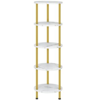 Eckregalständer, 5-Rundes Standregal mit Etagen, Moderner Ausstellungsregal-Pflanzenständer, Wand-Eck-Bücherregal für kleine Räume, Eckpflanzenständer für das Wohnzimmer, Marmor und Gold