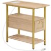 end table, side table with charging station, nightstand with drawer, rattan-style coffee table, slim bedside table for small spaces, living room, bedroom, white oak and gold