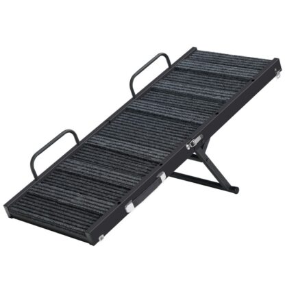 Rampa per cani per letto, 39.8'' Lunga rampa del cane pieghevole per divani & Automobili, 5 Altezze regolabili da 11,6" a 23.2" con tappetino antiscivolo & Rotaie di sicurezza, Cane di taglia piccola e media fino a 50 libbre, Nero