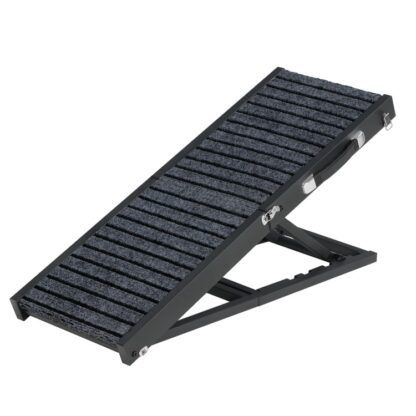 Psí rampa pro postel, Přenosná rampa pro malé psy s neklouzavým povrchem koberce, Nastavitelné od 10.6" do 20,9 ", Skládací schodiště pro domácí mazlíčky pro pohovku na pohovku vozidla, Černá a šedá
