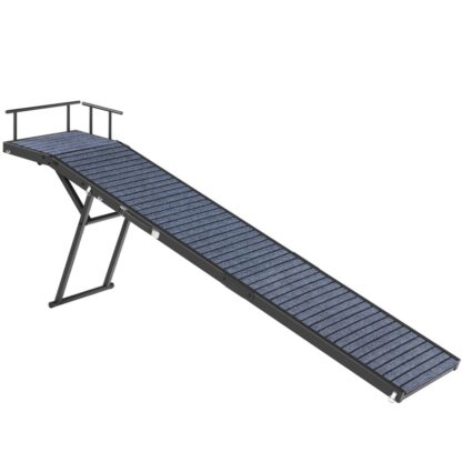dog ramp, 62.0" long foldable pet ramp with non slip mat & safety rails, 4 heights adjustable from 17.1" to 23.8", portable paw ramp with top platform for couch, bed, car, black