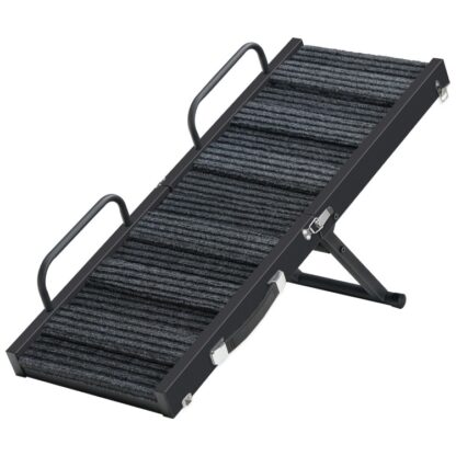 Hondenhelling voor bed, 32'' Lange opvouwbare hondenhelling voor banken & auto's, 5 verstelbare hoogten vanaf 10.2" tot 21.7" met antislipmat & veiligheidsrails, kleine middelgrote honden tot 25 pond, zwart