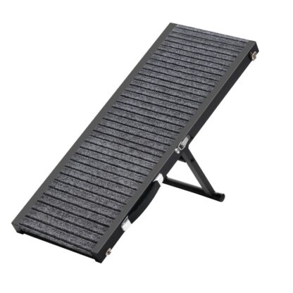 dog ramp, 31.5'' long portable pet stair ramp with non-slip rug surface, 5 levels height adjustable dog steps for small dogs, folding dog car ramps for couch, bed, black