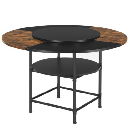 tavolo da pranzo rotondo per 4, tavolo da pranzo con scaffale, 47.2'' tavolo della sala da pranzo, Tabella del cerchio, tavolo da cucina in legno della fattoria per sala da pranzo soggiorno, rustico marrone e nero