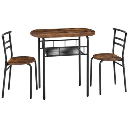 3-pieza de mesa de comedor con forma ovalada, barra de pub conjunto con 2 sillas, juego de mesa de anidación de cocina, ensamblaje fácil, ahorro de espacio, para un espacio pequeño, comida & sala de estar, marrón rústico