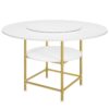 Tavolo da pranzo rotondo per 4, Tavolo da pranzo con scaffale, 47.2'' Tavolo della sala da pranzo, Tabella del cerchio, Tavolo da cucina in legno della fattoria per sala da pranzo soggiorno, Bianco e Oro