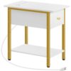 Side Table with Charging Station, Narrow End Table, Bedside Table, Sofa Side Table with Drawer, 2-Tier Coffee Table, Space Saving, Living Room, Bedroom, Study, Gold and White