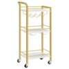 Bar Cart for The Home, 3-Tier Kitchen Cart with Wine Rack and Glass Holders, Serving Cart with Wheels, Rolling Coffee Cart for Bar, Kitchen, Living Room, White and Gold