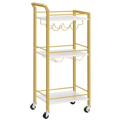 Bar Cart for The Home, 3-Κουζίνα κουζίνας με κρασί και κατόχους γυαλιού, Σερβίρισμα καλάθι με τροχούς, Τροχαίο καλάθι καφέ για μπαρ, Κουζίνα, Καθιστικό, Λευκός και χρυσός