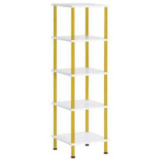 5-supporto per scaffali d'angolo di livello, scaffale di visualizzazione a rack quadrata angolare, supporto per impianti di portapacchi alti, libreria d'angolo per piccoli spazi, soggiorno, ufficio a casa, cucina, bianco e oro