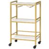 bar cart for the home, 3-tier kitchen cart with glass holders, serving cart with lockable wheels, rolling beverage cart with 6 hooks, for bar, kitchen, dining room, white and gold
