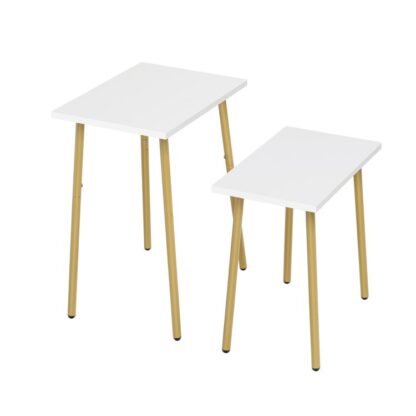Ensemble de tables de bout 2, Petite table d'appoint blanche pour la décoration intérieure, Tables de chevet modernes pour le salon, Chambre à coucher, Balcon, Blanc et Or