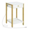 nightstand with charging station, tall side table, end table with drawer and storage shelf, industrial end telephone table, for study, bedroom, space saving, white and gold