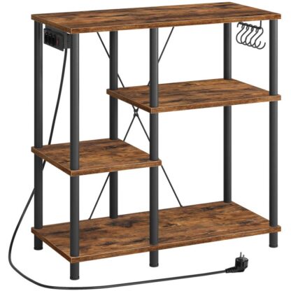 Baker's Rack com soquetes, prateleira de cozinha, prateleira em pé, prateleira de microondas com 5 gancho S., Coffee Bar, Armazenamento da prateleira da cozinha, prateleira de armazenamento, Vintage Brown e Black
