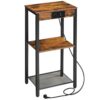 Side table with charging station, telephone table with 3 levels, small bedside table, sofa table for living room, bedroom, hallway, vintage brown and black