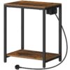 Sidebord med ladestation, Industriel sengebord med USB -porte og stikkontakt, Sofa slutbord med opbevaringshylder, til lille plads, Stue, Rustik brun og sort