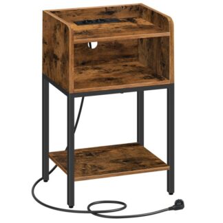 tavolino con stazione di ricarica, Tavolo da comodino con cassetto aperto, Tavolo divano con porte USB e prese per camera da letto, soggiorno, Marrone vintage/nero?