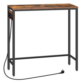 Slank konsollbord med ladestasjon og USB -porter, 75 CM sidebord, gangbord, utstillingsbord, sofabord for liten plass, inngang, gangen, Mørkebrun/svart