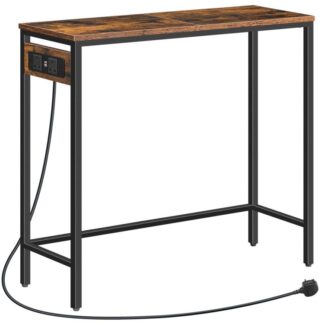 table de console avec prises de courant, table de console mince avec station de charge, table de couloir, table de canapé étroite pour les petits espaces, couloir, entrée, salon, brun rustique et noir