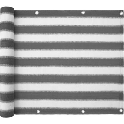 Scáileán Príobháideachta BALCÓIN 90 x 600 CM HDPE Cosaint UV Windproof UV beagán trédhearcach le naisc chábla agus gromrom alúmanaim Stripe Bán Gray