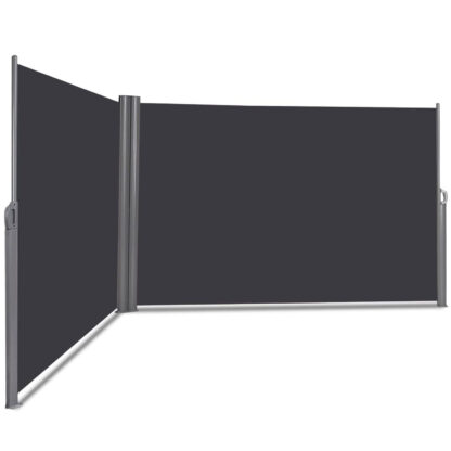 Dvojitá boční markýza prodloužitelná 160 x 600 CM Ochrana soukromí Volně stojící ochrana proti slunci neprůhledná boční válec slepý pro balkonový terasa zahrada tmavá šedá