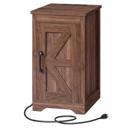 13.8" seastán oíche le stáisiún luchtaithe, Tábla seomra leapa le doras sciobóil agus seilf inchoigeartaithe, Tábla Deireadh Teach Feirme le USB&Calafoirt Cineál-C, tábla taobh tolg, Don seomra leapa, donn tuaithe