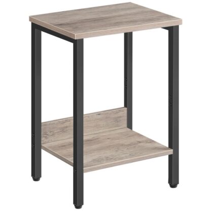 Mesa final, Mesa auxiliar con estante de almacenamiento, Mesita de noche con estructura de acero, Mesita de noche para salón, Estudiar, Dormitorio, Fácil montaje, gris