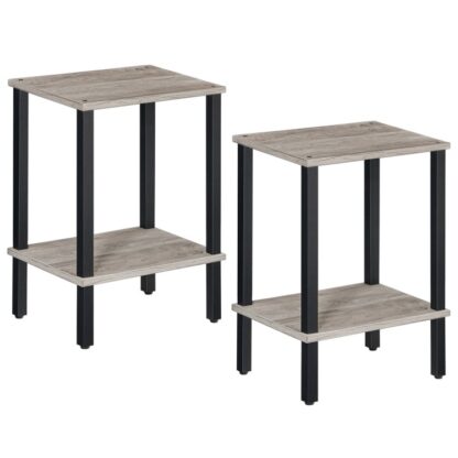 päätetaulukkojoukko 2, 2-Tier -sivupöytä säilytyshyllyllä, Kapea yöpöytä pienille tiloille, puinen pöytäpöytä, olohuoneeseen, makuuhuone, helppo kokoonpano, Grair