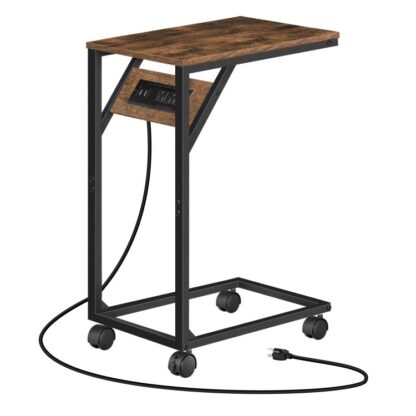 C Shaped End Table with Charging Station, Sofa Table with USB Ports and Outlets for Small Spaces, Small Side Table for Living Room, Bedroom, C Couch Table, Rustic Brown