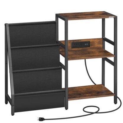 Rekord Spiller Stand, Turntable Stand mat Vinyllagerung, 3-Tier Record Player Stockage hält bis 210 Albumen Rekord Spiller Dësch mat Opluedstatioun fir Wunnzëmmer, Rustikal Braun