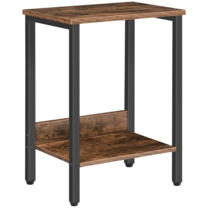 Mesa Final, Mesa lateral com prateleira de armazenamento, Mesa de cabeceira fina, Estrutura de aço, para sala de estar, Estudar, Quarto, Desenho Industrial, Marrom Rústico
