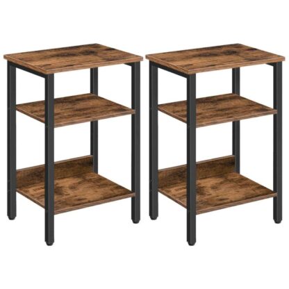 Night Stands, Tabelas laterais Conjunto de 2, Tabelas finais com prateleiras de armazenamento, 3-mesas de cabeceira de cabeceira para a sala de estar, quarto, montagem fácil, estrutura de aço, industrial, marrom rústico