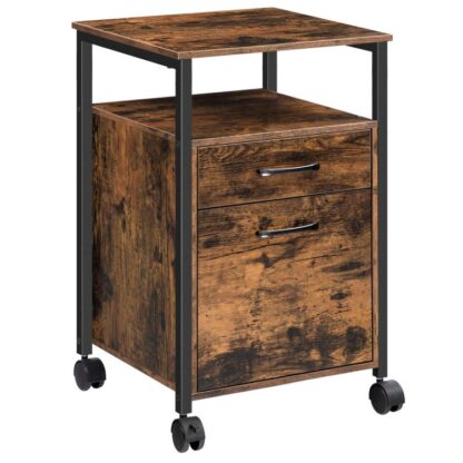 Rolling Fichier Cabinet, mobilen Office Areeche Cabinet mat 2 Tiräng, vertikal Holzdatei Datei Cabinet op Rieder fir A4, Bréifgréisst Dokumenter, hänken Datei Classeure, rustikal brong