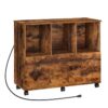 classeur en bois, Stand d'imprimante roulant avec une étagère de stockage ouverte, classeur avec station de charge, classement latéral mobile, A4 / taille de lettre pour le bureau à domicile, marron rustique