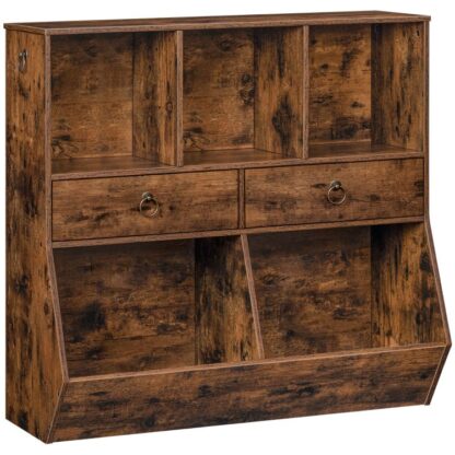 kids bookshelf, organizzatori e contenitori di giocattoli, 2 cassetti e 5 libreria per bambinids bookcase, scaffale giocattolo per bambini, per la sala giochi, camera da letto, stanza dei giochi, vivaio, scuola, marrone rustico