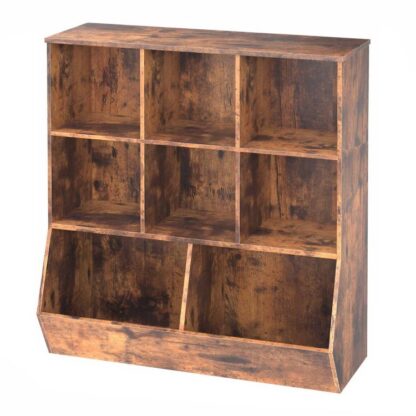 Kids bokhylle, leketøysoppbevaringsskap, Kids Toy Organizer, 8 Kubikler, bokhylle fotbrett, bokhylle for barn, for lekerom, soverom, planteskole, skole, rustikk brun