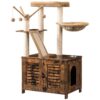 Cat Tree Tower avec enclos à litière, condo de chat en bois avec des messages à gratter, hamac pour chat, meubles de bac à litière cachés, Villa de chat intérieur tout-en-un, marron rustique