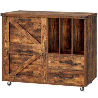 Vintage laterale bestandskast, Rustiekbruine mobiele laterale archiveringskastje met 4 Laden, Printerstandaard met archiefkast, Past A4, Letter grootte, Boerderijaanvestingskasten voor thuiskantoor