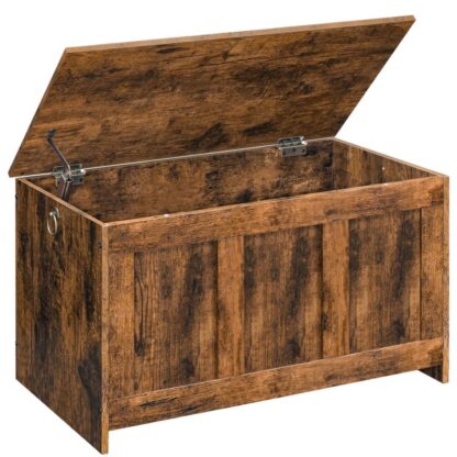 Storage Bench, 29.5" Retro Wooden Storage Chest, Wooden Storage Trunk, Toy Chest with Lift Top, Multifunctional Entryway Organizer, for Entryway, Living Room, Rustic Brown