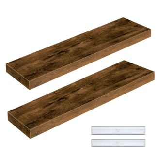 schwebende Regale mit Lichtern, 31.5''' long wall shelves, Holzwandregal Set von 2, Wand montierte Display -Regale, Hängende Regale für Wohnzimmer, Schlafzimmer, Küche, rustikales Braun