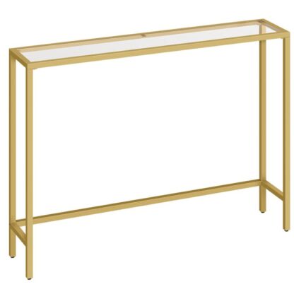 39.4" konsollbord, herdet glass sofabord, Moderne inngangsbord, metallramme, for inngang, stue, gang soverommet, gull