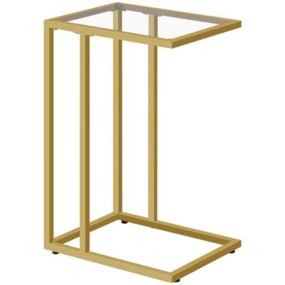 Tabela final em forma de C, mesa lateral de ouro de vidro temperado, Sob mesa do sofá, Pequena mesa de lanche para pequenos espaços, Tabela final de laptop para sala de estar, mesa de cabeceira, estrutura de metal, ouro