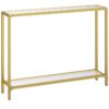 consolle, 2-tavolino in vetro di livello, sottile tavolo dei corridoi con 2 scaffali, 100 x 22 X 80 cm, tavolo di divano in vetro temperato, Tavolo da esposizione moderno per soggiorno, piccolo spazio, oro
