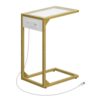 C -formet slutbord med opladningsstation, tempereret glasbord sofa bord med metalramme, Snack sidebord til lille plads, stue, soveværelse, TV -bakkebord, guld