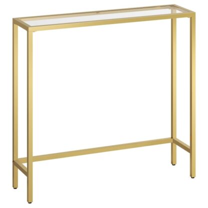 29.5" Mesa consola estrecha, Mesa de sofá de vidrio templado, Mesa auxiliar pequeña, Mesa de entrada moderna, para entrada, Sala de estar, Vestíbulo, dormitorio del pasillo, Oro