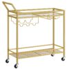 carrello da bar per la casa, 2-Carrello da cucina di livello con portabottiglie e supporto in vetro, carrello da porzione con ruote e binari di protezione per sala da pranzo, soggiorno, festa, sbarra, oro
