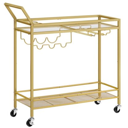 cart bar don bhaile, 2-Cart cistine sraith le raca fíona agus sealbhóir gloine, ag fónamh cart le rothaí agus ráillí garda don seomra bia, seomra suí, duine, barra, óir