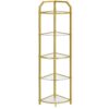 5-tier corner shelf stand, gold corner bookshelf, tempered glass shelves, corner plant stand, for living room, bedroom, study, bathroom, balcony, modern style, gold