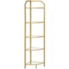 Stand per scaffale angolare a 5 livelli in stile moderno, Libreria ad angolo dorata, Ripiani in vetro temperato, Organizzatore del bagno, Supporto per piante ad angolo, per soggiorno, Studio, Balcone, Ufficio a casa