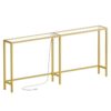 gold console table with 2 power outlets and 2 usb ports, extra long entryway table with charging station, tempered glass sofa table, modern, for living room, hallway
